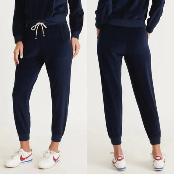 Marine Layer Moonlight Velour Joggers Drawstring Waist Sweatpants Navy NWT L - Picture 1 of 8
